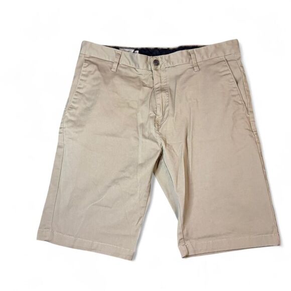 Volcom Men’s Khaki Chino Shorts Size 32 Flat Front Casual Skate Surfwear - Picture 1 of 6
